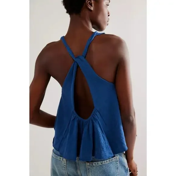 Free People Women's Bandit Blouse Top Blue Size S - Picture 2 of 9